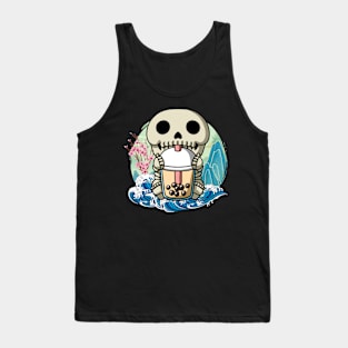 Boba Tea Halloween Skeleton Great Wave Kanagawa Tank Top